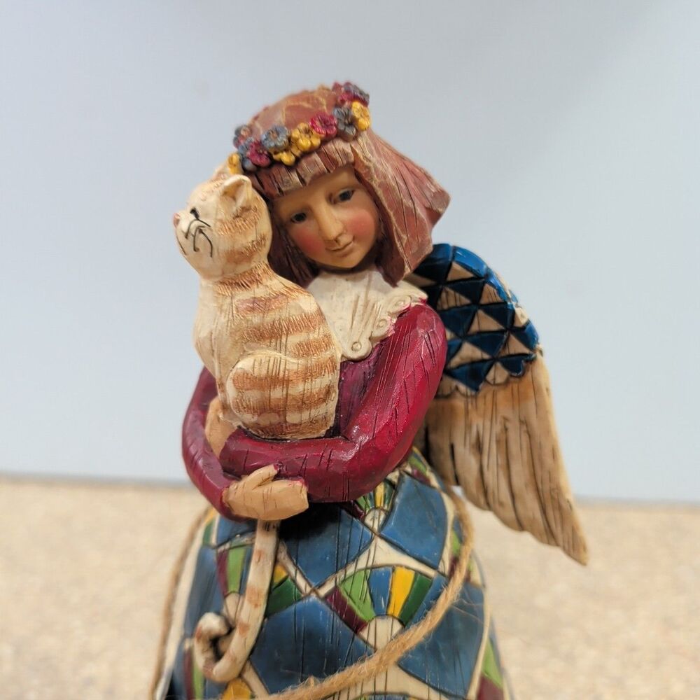 Vintage 2002 Jim Shore Heartwood Creek Angel Figurine #105170 Girl with Cat 8" - Picture 3 of 11